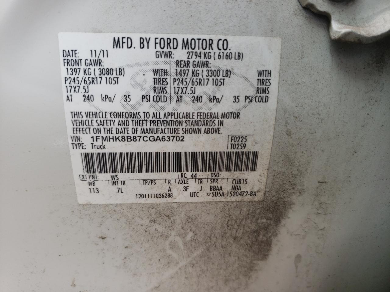Photo 10 from auction – 2012 FORD EXPLORER with VIN 1FMHK8B87CGA63702