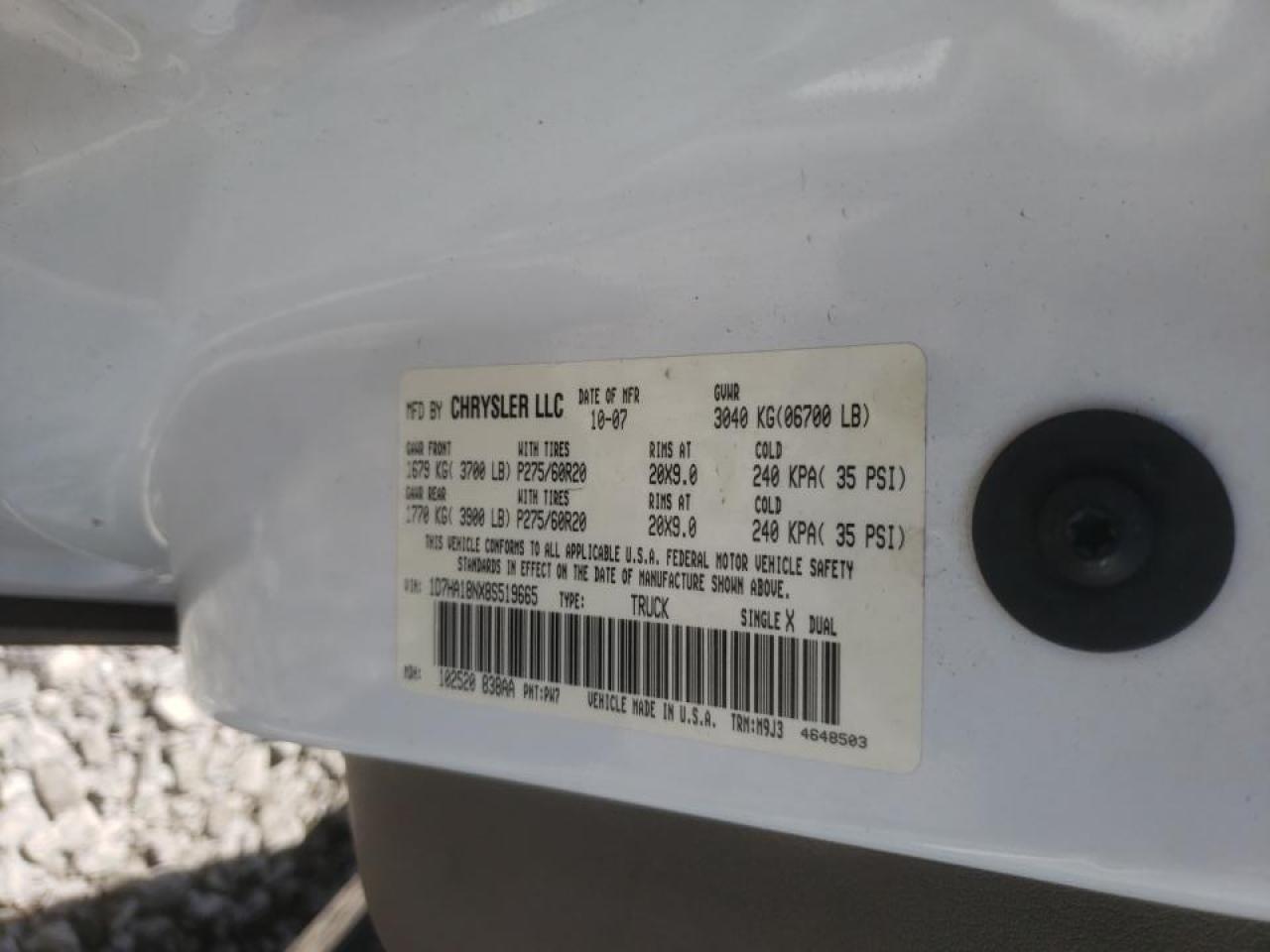 Photo 10 from auction – 2008 DODGE RAM 1500 S with VIN 1D7HA18NX8S519665