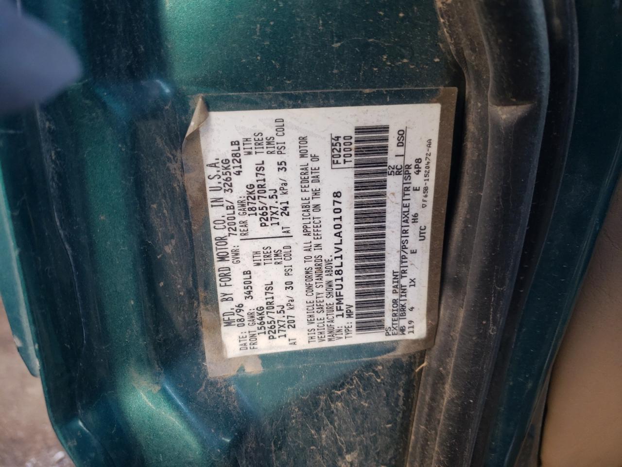 Photo 10 from auction – 1997 FORD EXPEDITION with VIN 1FMFU18L1VLA01078