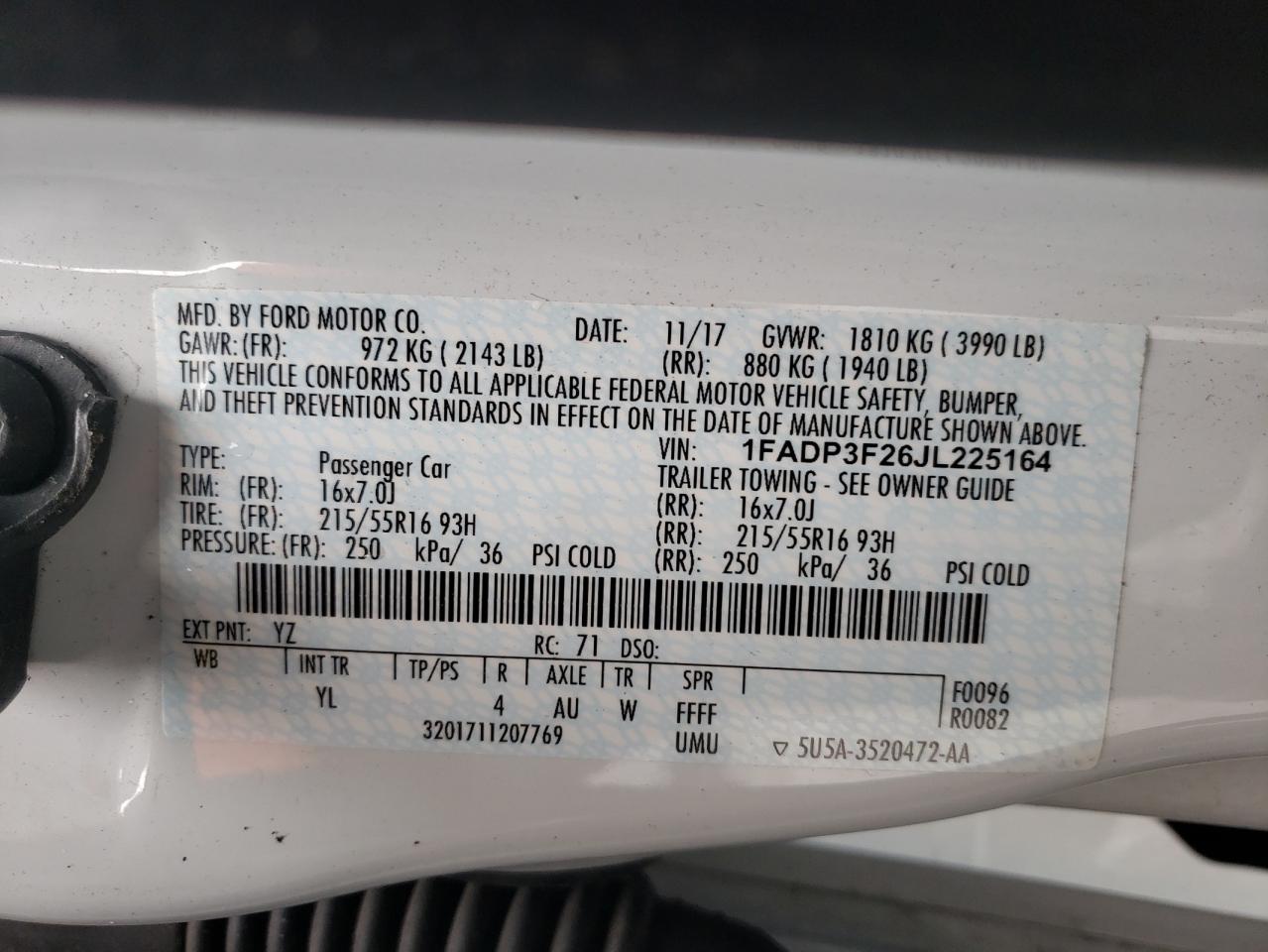 Photo 10 from auction – 2018 FORD FOCUS SE with VIN 1FADP3F26JL225164