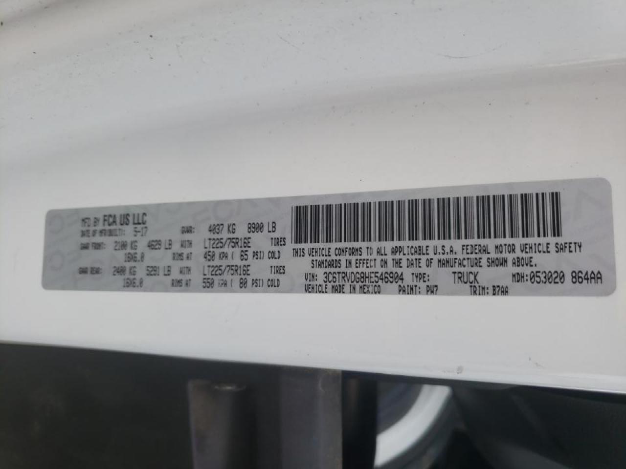 Photo 10 from auction – 2017 RAM PROMASTER with VIN 3C6TRVDG8HE546904