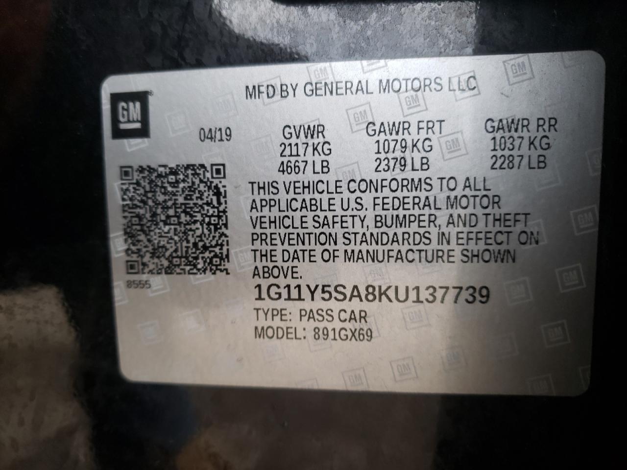 Photo 10 from auction – 2019 CHEVROLET IMPALA LS with VIN 1G11Y5SA8KU137739