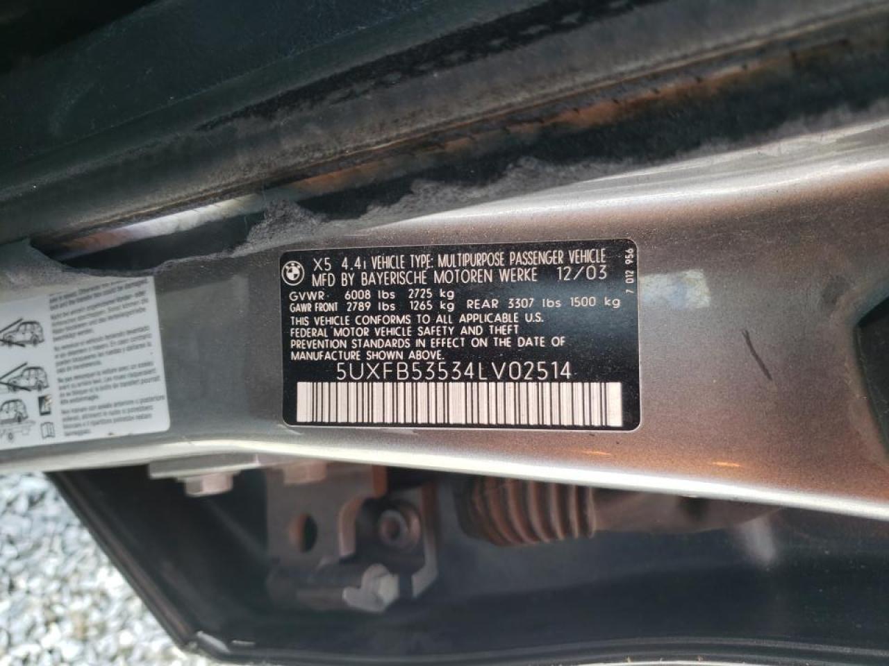 Photo 10 from auction – 2004 BMW X5 4.4I with VIN 5UXFB53534LV02514