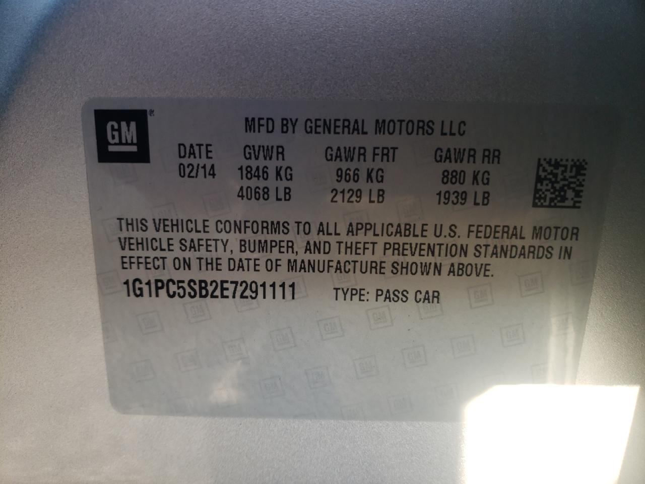 Photo 10 from auction – 2014 CHEVROLET CRUZE LT with VIN 1G1PC5SB2E7291111