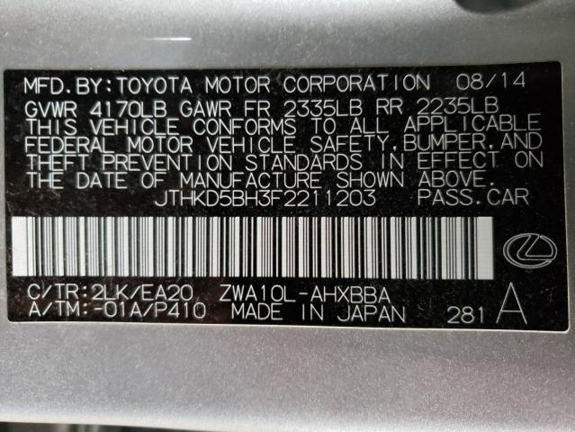 Photo 10 from auction – 2015 LEXUS CT 200 with VIN JTHKD5BH3F2211203