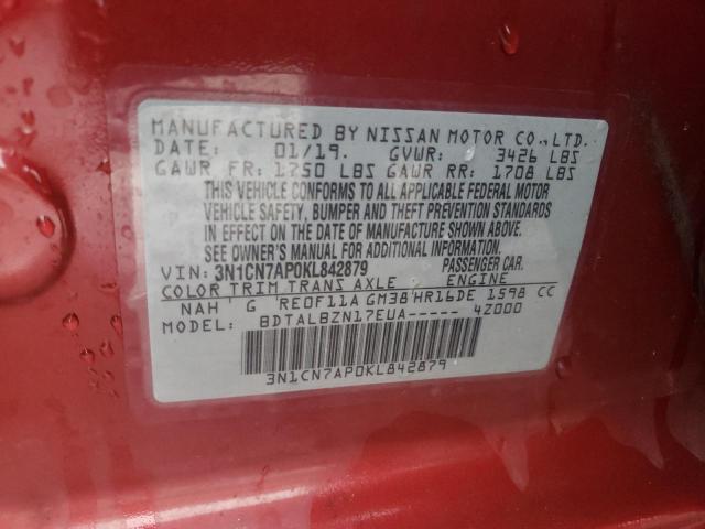 Photo 10 from auction – 2019 NISSAN VERSA S with VIN 3N1CN7AP0KL842879