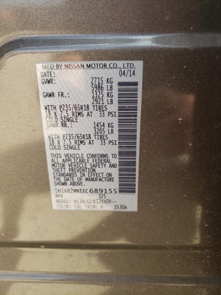 Zdjęcie 10 z aukcji – 2014 NISSAN PATHFINDER z VIN 5N1AR2MN1EC689155