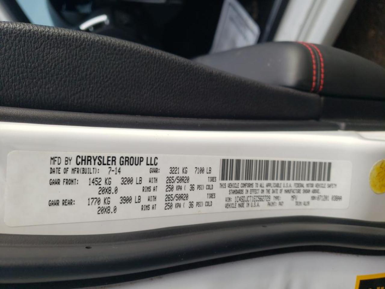 Photo 10 from auction – 2014 DODGE DURANGO R/ with VIN 1C4SDJCT1EC562729