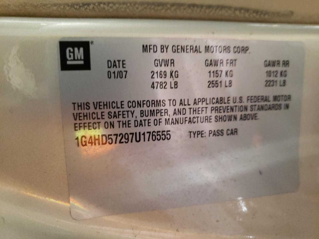Photo 10 from auction – 2007 BUICK LUCERNE CX with VIN 1G4HD57297U176555