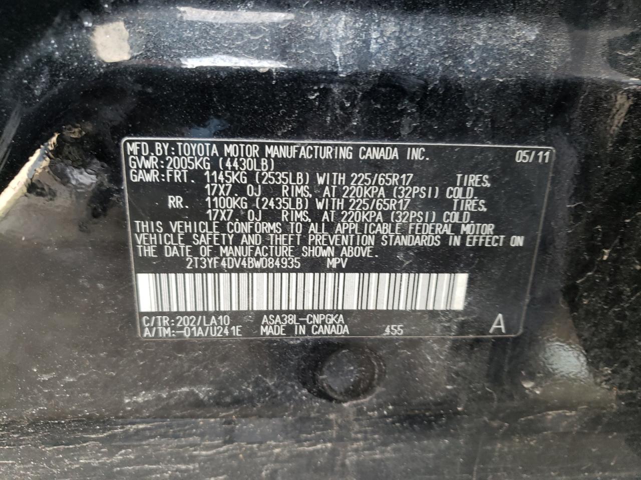 Photo 10 from auction – 2011 TOYOTA RAV4 LIMIT with VIN 2T3YF4DV4BW084935