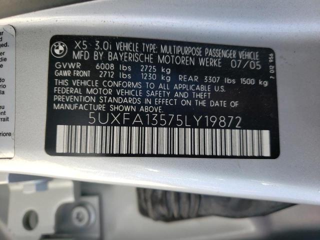 Photo 10 from auction – 2005 BMW X5 3.0I with VIN 5UXFA13575LY19872