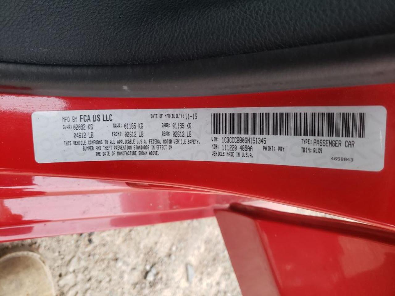 Photo 10 from auction – 2016 CHRYSLER 200 S with VIN 1C3CCCBB0GN151345