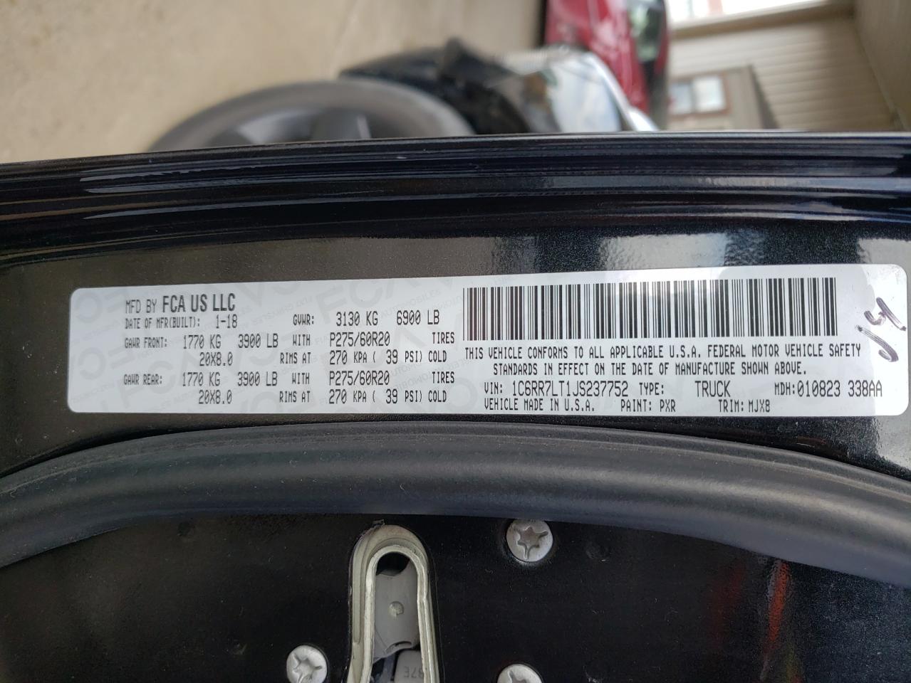 Photo 10 from auction – 2018 RAM 1500 SLT with VIN 1C6RR7LT1JS237752