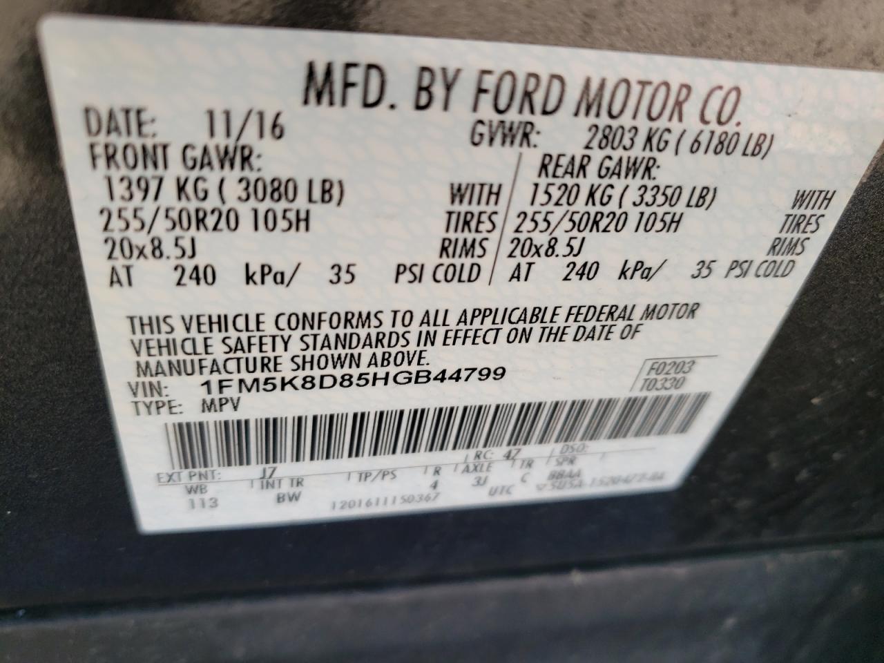 Photo 10 from auction – 2017 FORD EXPLORER X with VIN 1FM5K8D85HGB44799