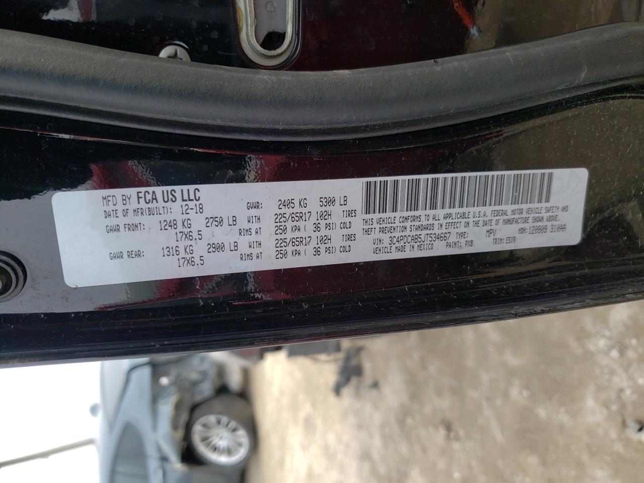 Photo 10 from auction – 2018 DODGE JOURNEY SE with VIN 3C4PDCAB5JT534667