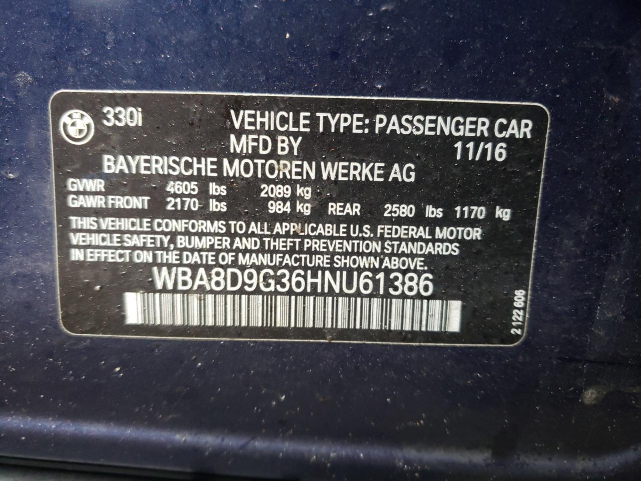 Photo 10 from auction – 2017 BMW 330 XI with VIN WBA8D9G36HNU61386