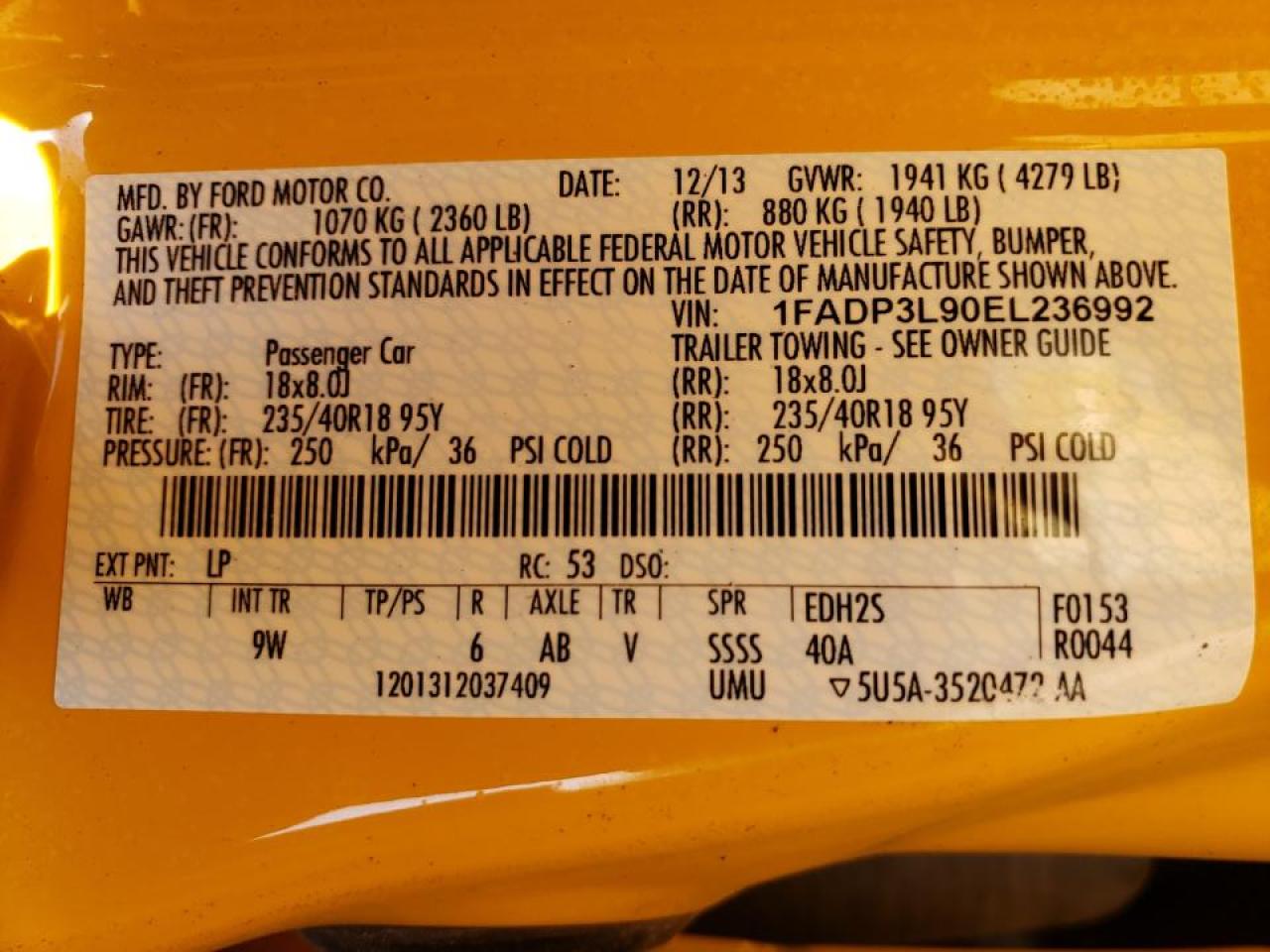 Photo 10 from auction – 2014 FORD FOCUS ST with VIN 1FADP3L90EL236992