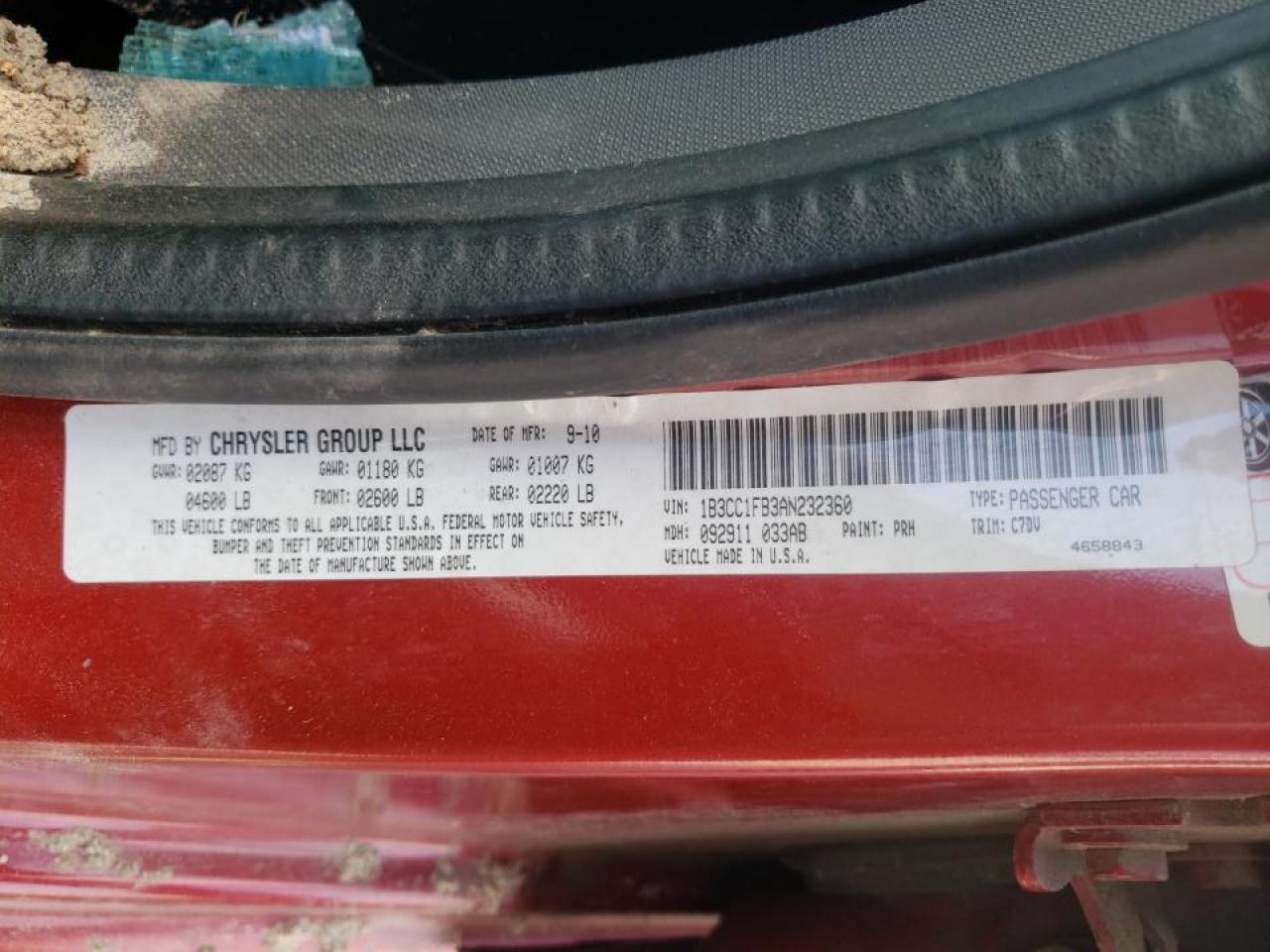 Фото 10 с аукциона – 2010 DODGE AVENGER EX с VIN 1B3CC1FB3AN232360
