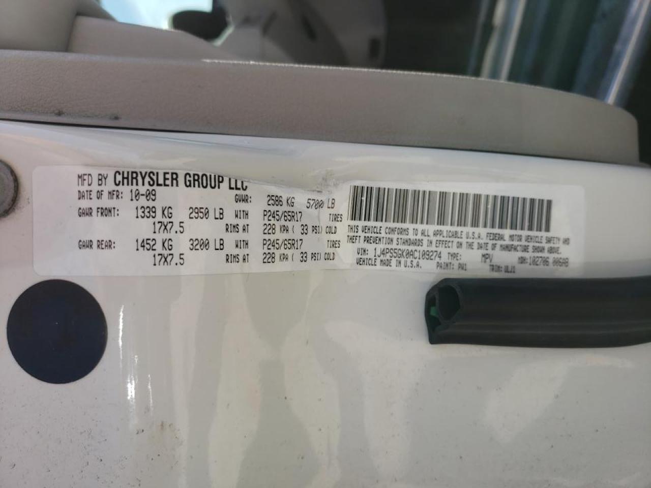 Photo 10 from auction – 2010 JEEP GRAND CHER with VIN 1J4PS5GK0AC109274