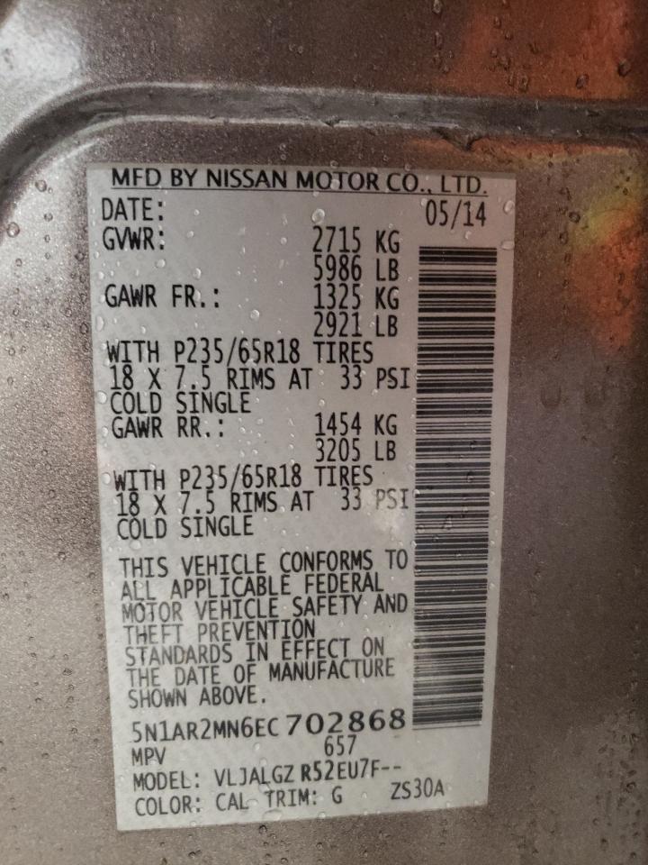 Photo 10 from auction – 2014 NISSAN PATHFINDER with VIN 5N1AR2MN6EC702868