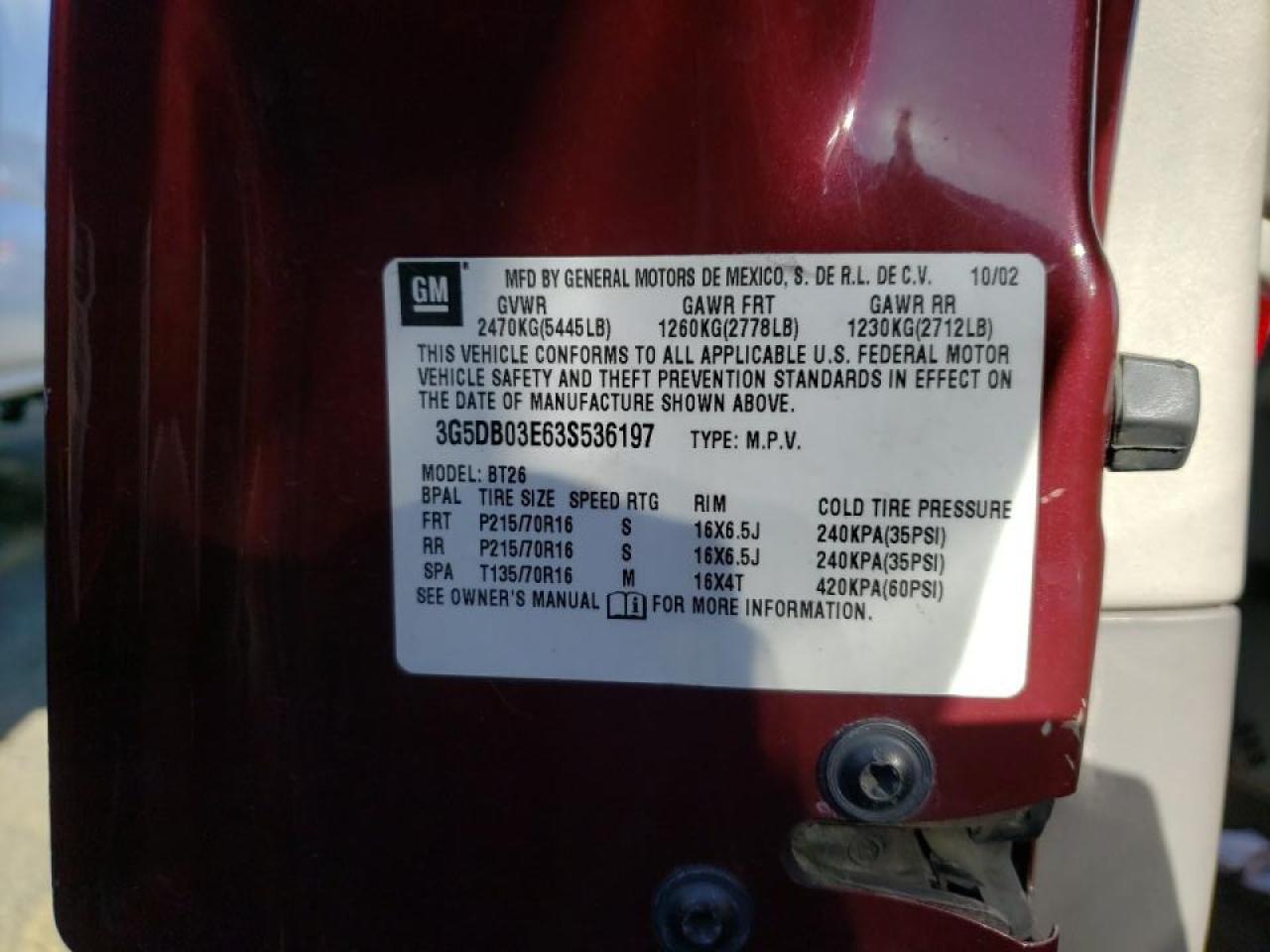 Photo 10 from auction – 2003 BUICK RENDEZVOUS with VIN 3G5DB03E63S536197