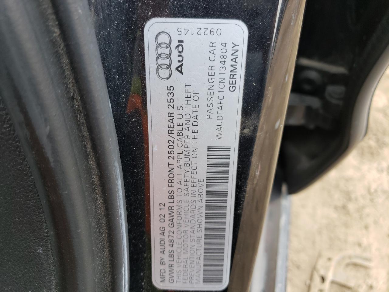 Photo 10 from auction – 2012 AUDI A6 PREMIUM with VIN WAUDFAFC1CN134804