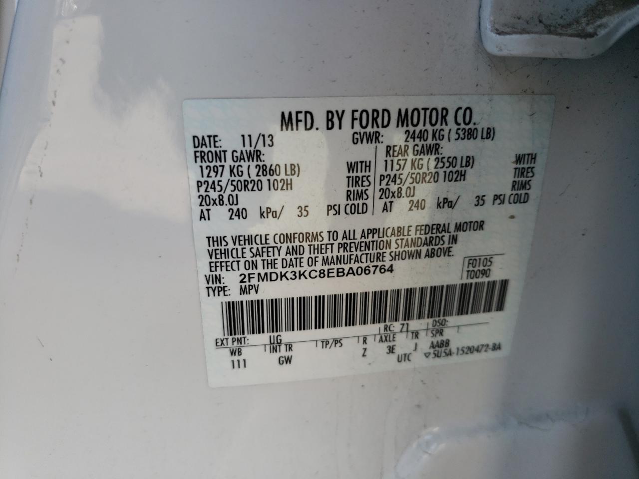 Photo 10 from auction – 2014 FORD EDGE LIMIT with VIN 2FMDK3KC8EBA06764