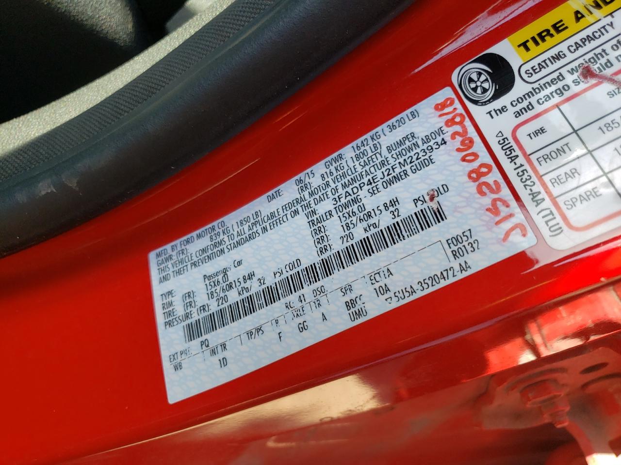 Photo 10 from auction – 2015 FORD FIESTA SE with VIN 3FADP4EJ2FM223934