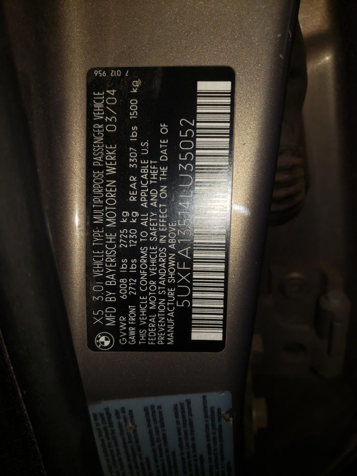 Photo 10 from auction – 2004 BMW X5 3.0I with VIN 5UXFA13514LU35052