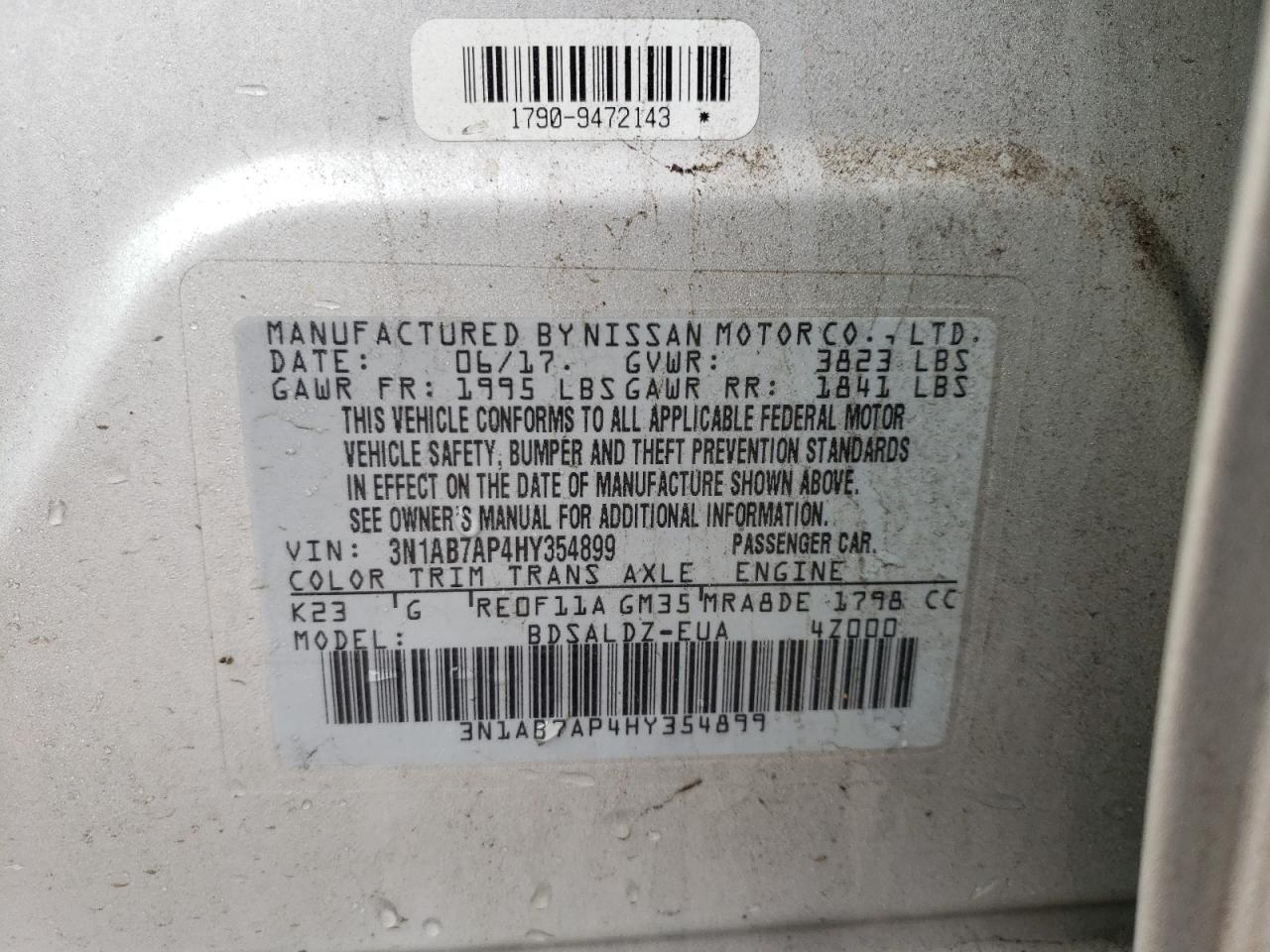 Photo 10 from auction – 2017 NISSAN SENTRA S with VIN 3N1AB7AP4HY354899