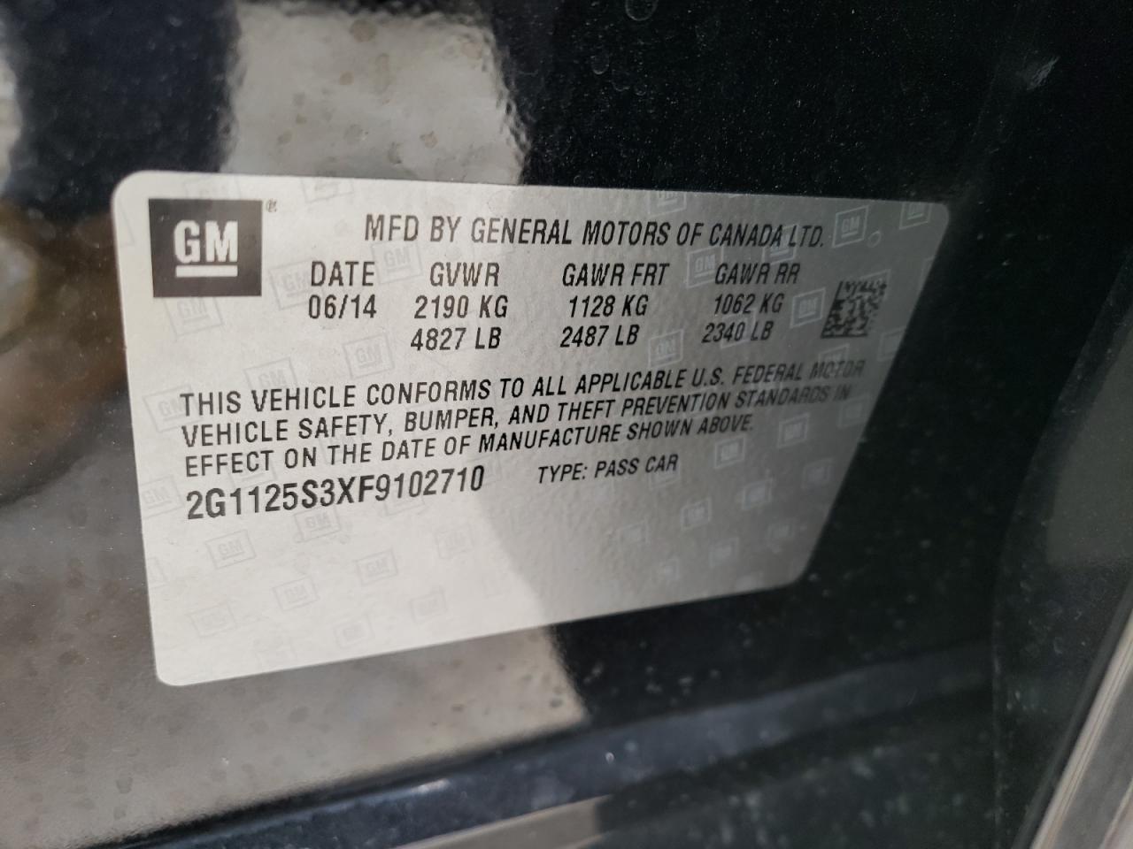 Photo 10 from auction – 2015 CHEVROLET IMPALA LT with VIN 2G1125S3XF9102710