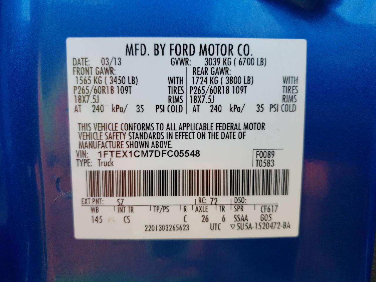 Photo 10 from auction – 2013 FORD F150 SUPER with VIN 1FTEX1CM7DFC05548
