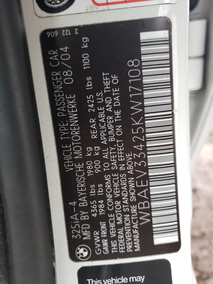 Photo 10 from auction – 2005 BMW 325 I with VIN WBAEV33425KW17108