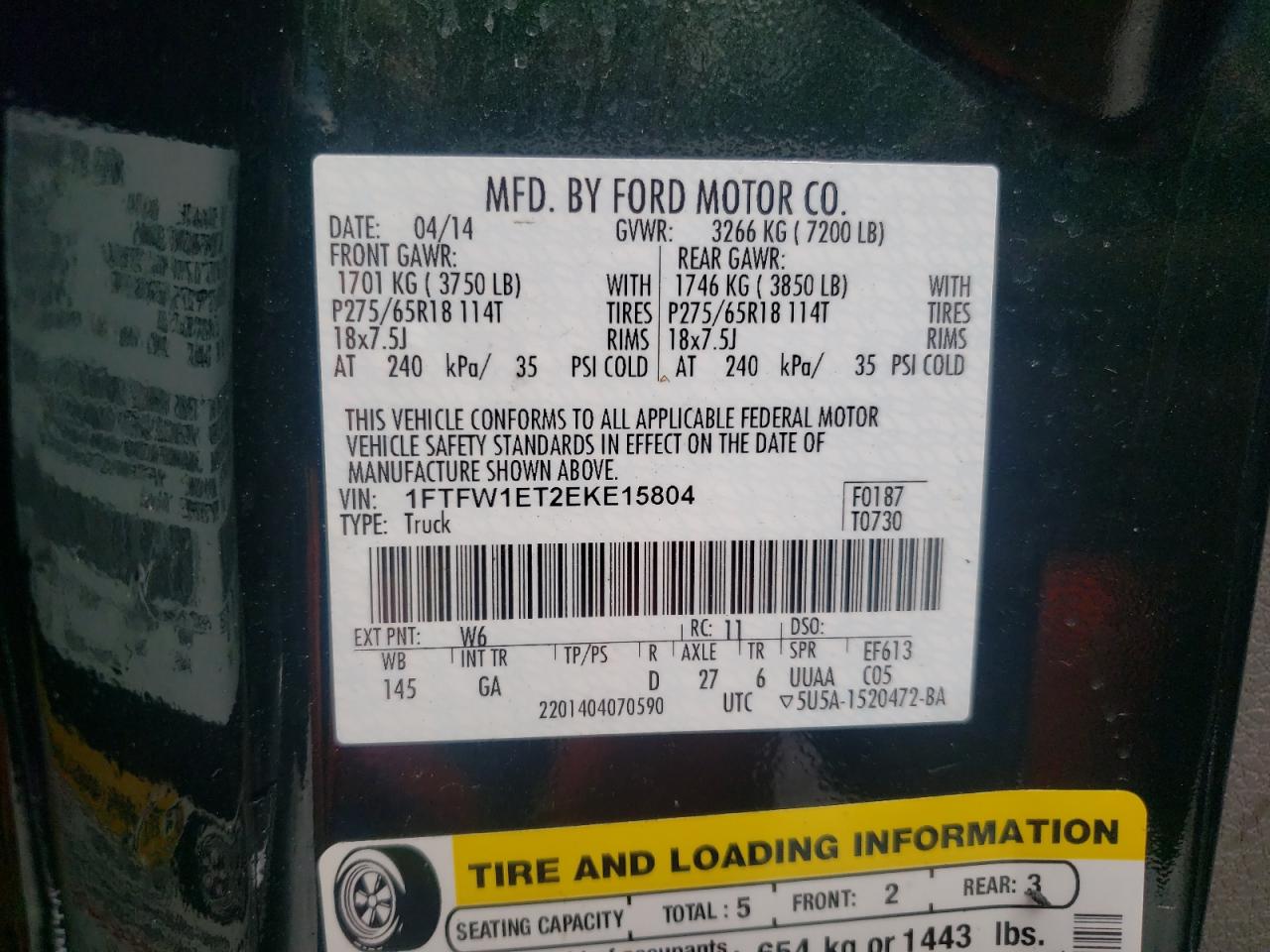 Photo 10 from auction – 2014 FORD F150 SUPER with VIN 1FTFW1ET2EKE15804