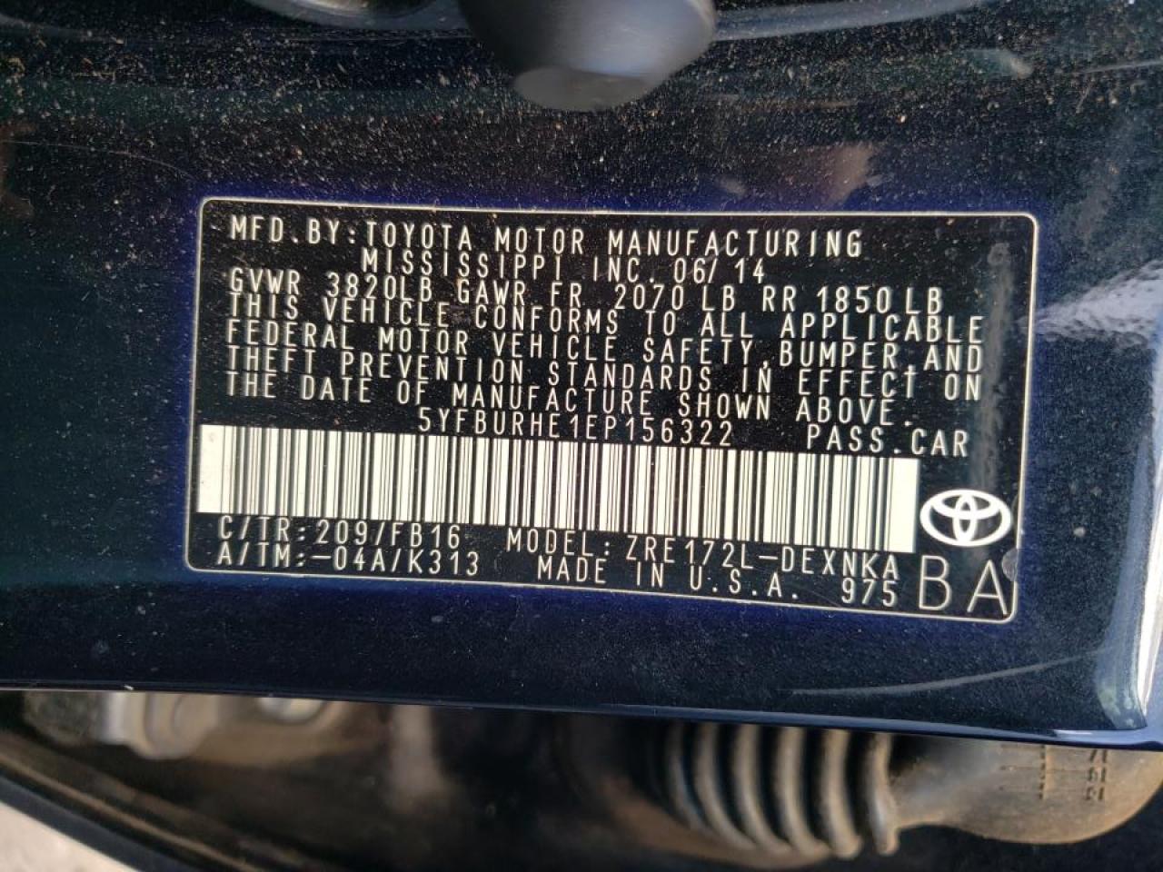 Photo 10 from auction – 2014 TOYOTA COROLLA L with VIN 5YFBURHE1EP156322