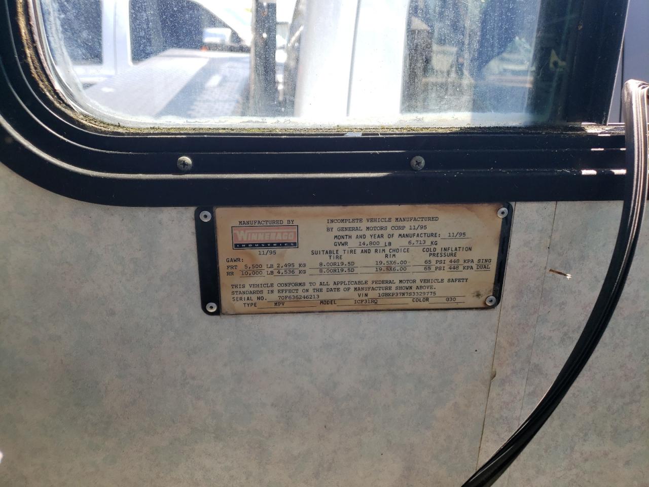 Photo 10 from auction – 1996 ITAS CAMPER with VIN 1GBKP37N7S3329775