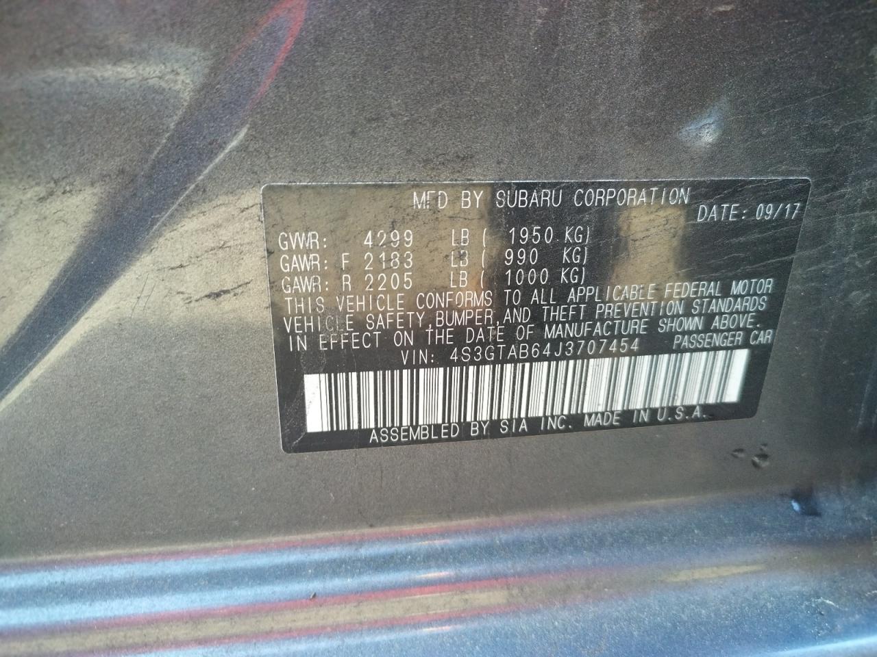 Photo 10 from auction – 2018 SUBARU IMPREZA PR with VIN 4S3GTAB64J3707454
