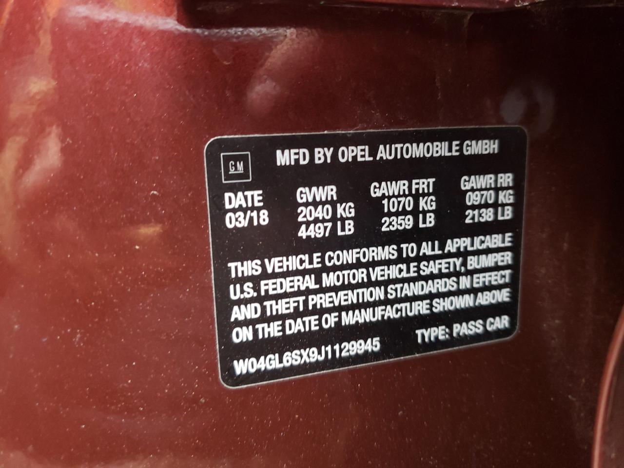 Photo 10 from auction – 2018 BUICK REGAL PREF with VIN W04GL6SX9J1129945