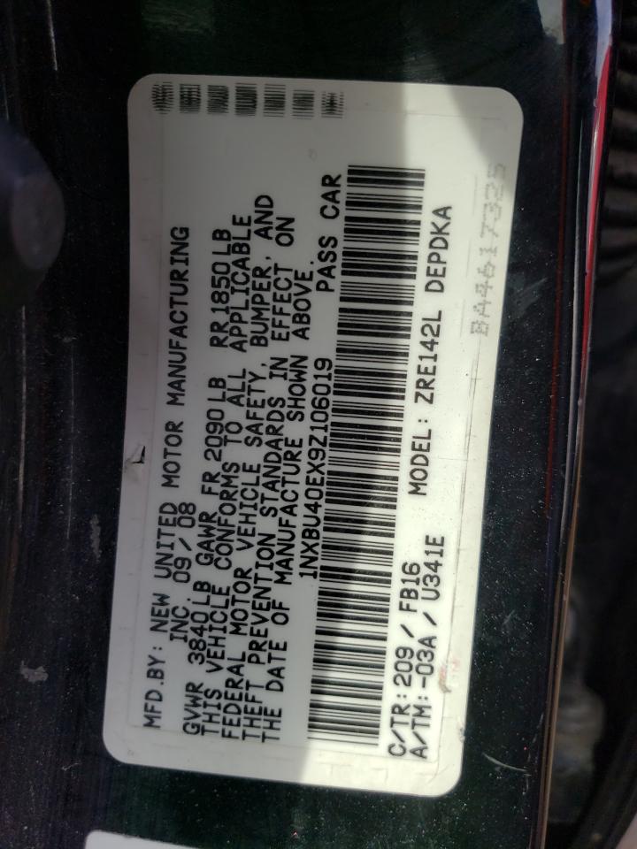 Photo 10 from auction – 2009 TOYOTA COROLLA BA with VIN 1NXBU40EX9Z106019