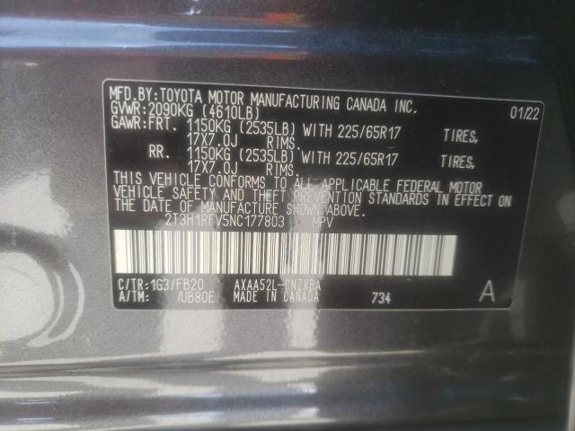 Photo 10 from auction – 2022 TOYOTA RAV 4 with VIN 2T3H1RFV5NC177803
