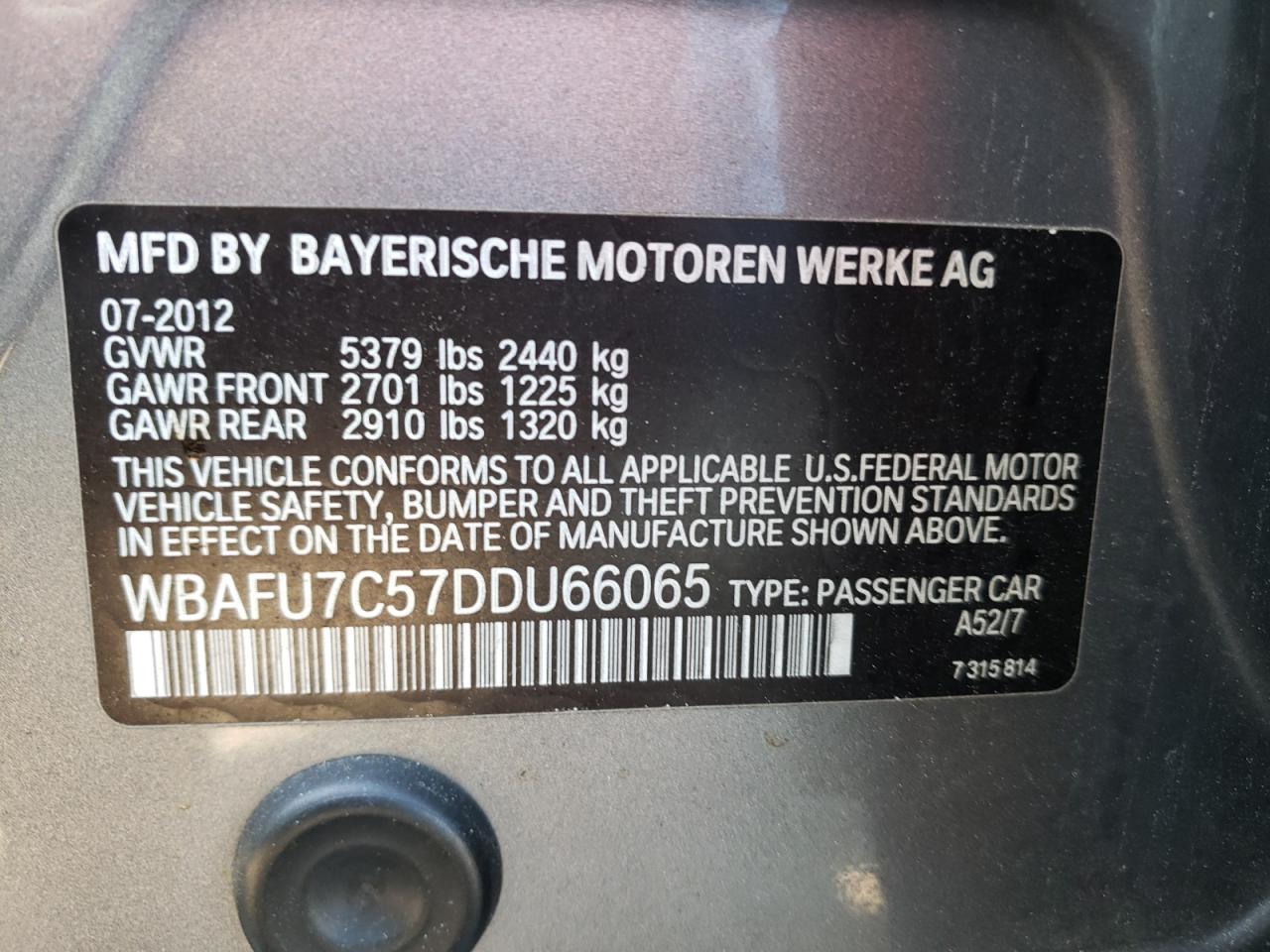 Фото 10 с аукциона – 2013 BMW 535 XI с VIN WBAFU7C57DDU66065