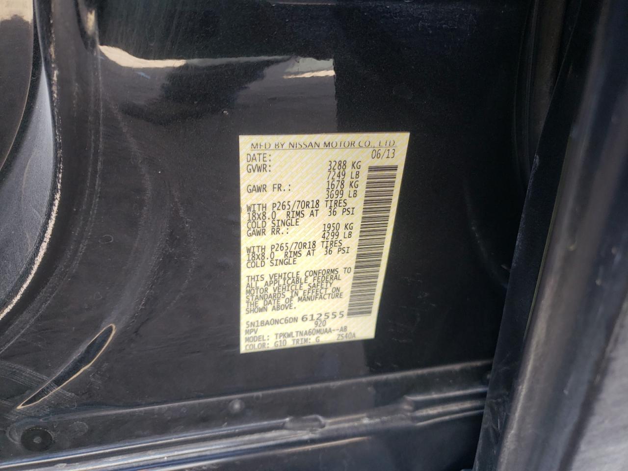 Photo 10 from auction – 2013 NISSAN ARMADA SV with VIN 5N1BA0NC6DN612555