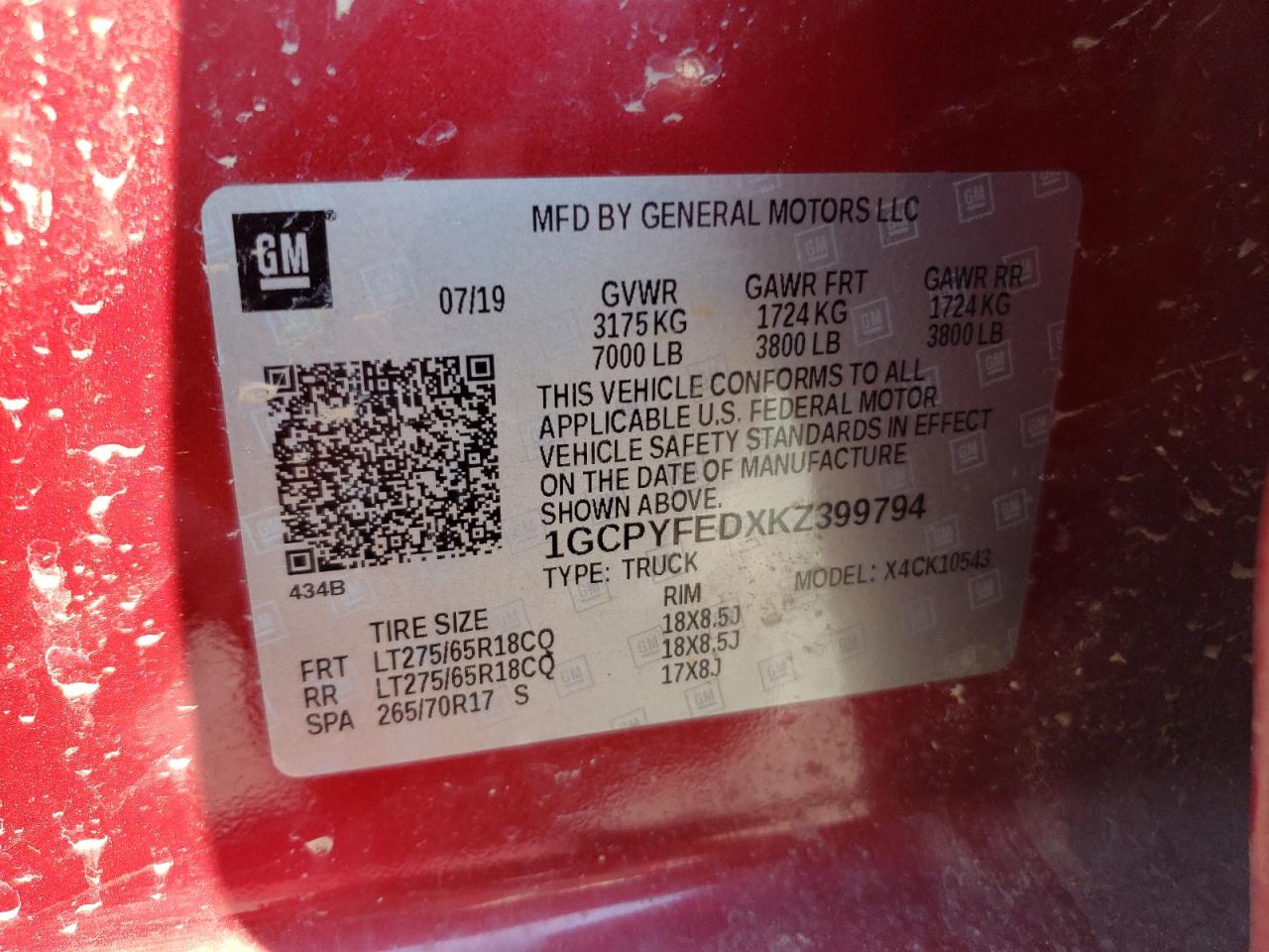 Photo 10 from auction – 2019 CHEVROLET SILVERADO with VIN 1GCPYFEDXKZ399794