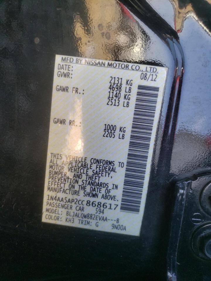 Photo 10 from auction – 2012 NISSAN MAXIMA S with VIN 1N4AA5AP2CC868617