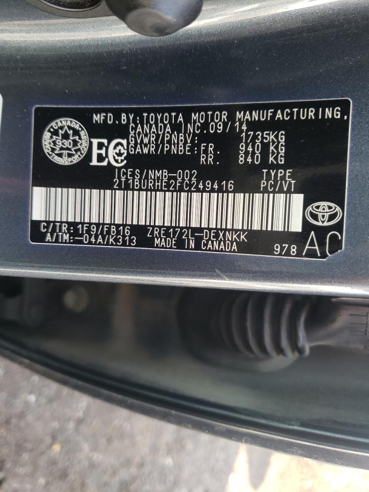Photo 10 from auction – 2015 TOYOTA COROLLA L with VIN 2T1BURHE2FC249416