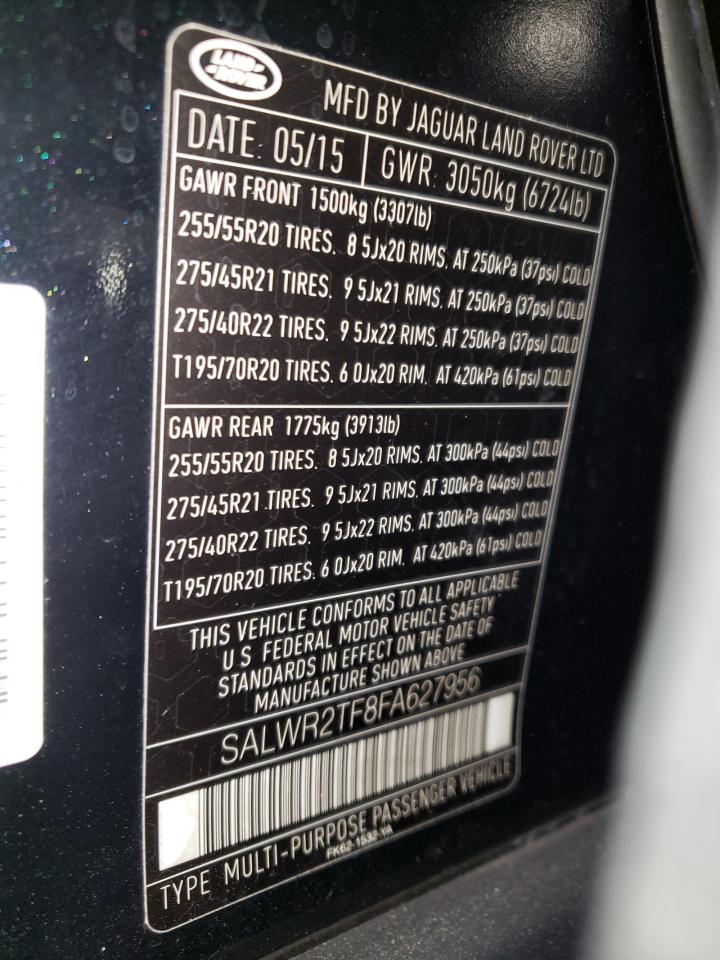 Foto 10 de la subasta – 2015 LAND ROVER RANGE ROVE con VIN SALWR2TF8FA627956