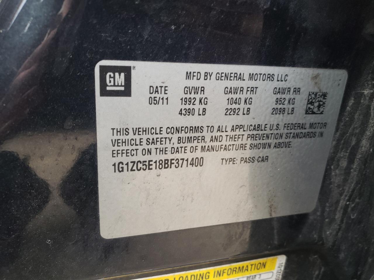 Photo 10 from auction – 2011 CHEVROLET MALIBU 1LT with VIN 1G1ZC5E18BF371400