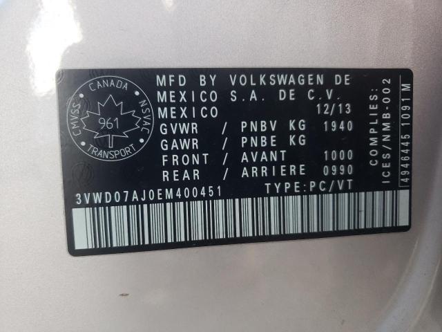 Photo 10 from auction – 2014 VOLKSWAGEN JETTA SE with VIN 3VWD07AJ0EM400451