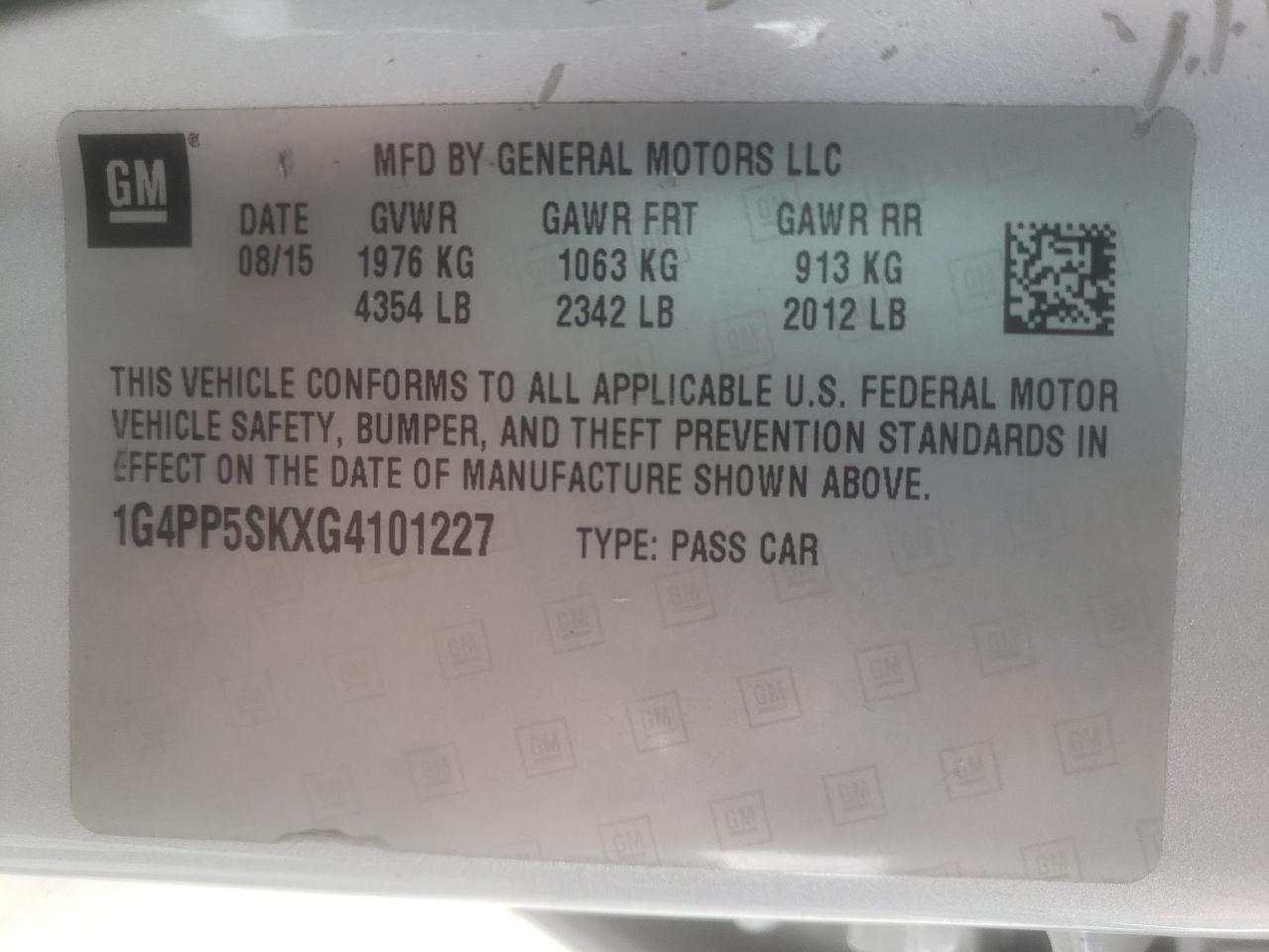 Photo 10 from auction – 2016 BUICK VERANO with VIN 1G4PP5SKXG4101227