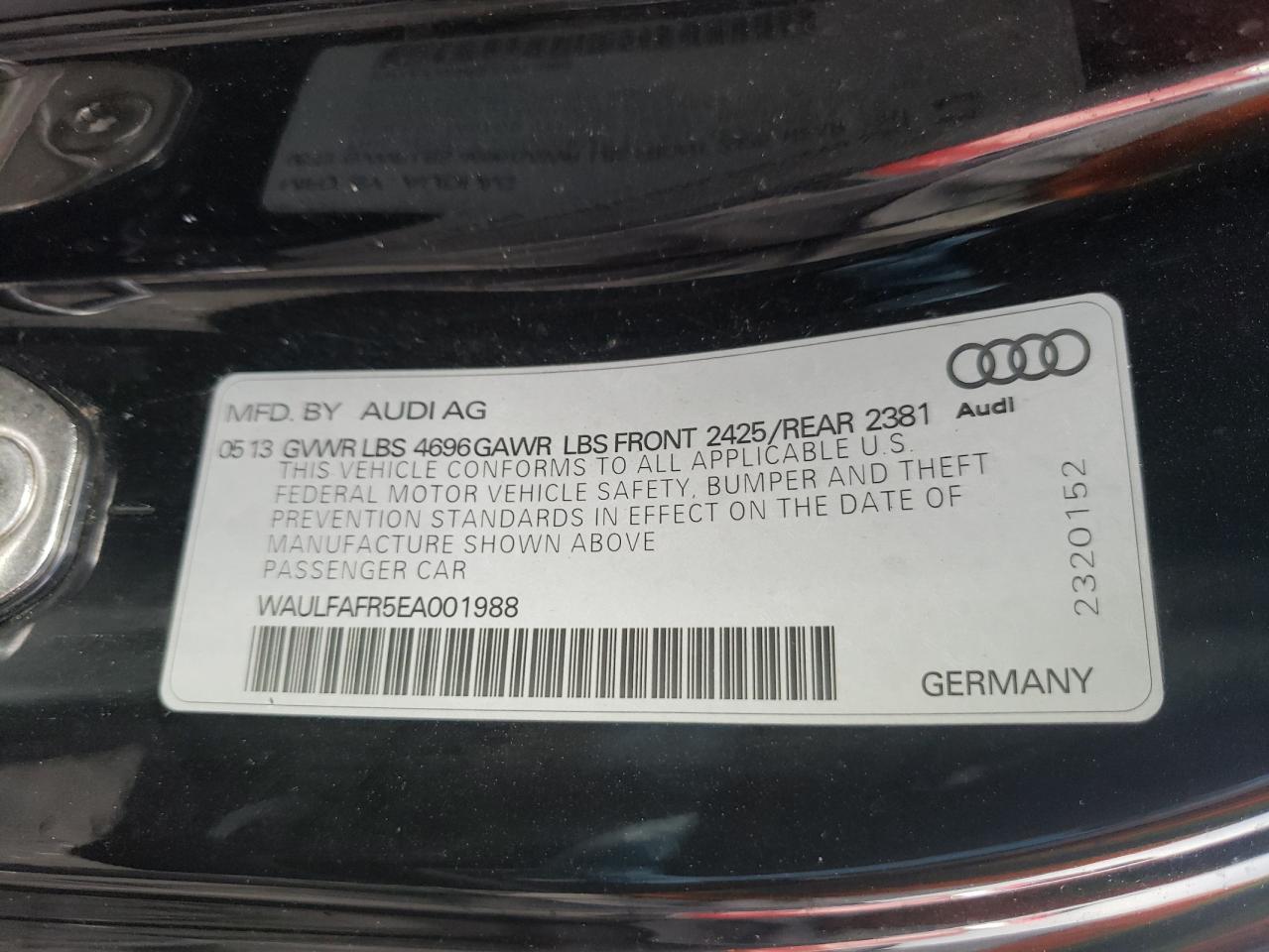 Photo 10 from auction – 2014 AUDI A5 PREMIUM with VIN WAULFAFR5EA001988